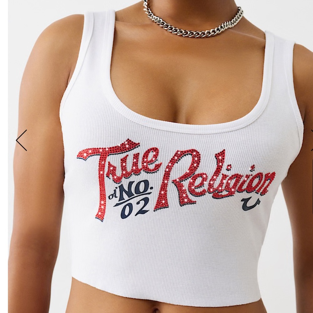 True Religion White Ribbed Crop Tank Top